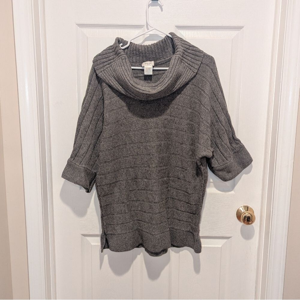 Quiet Luxury Rib Knit Cowl Neck Sweater Gray Plus Size 1X Kate Hill Cozy